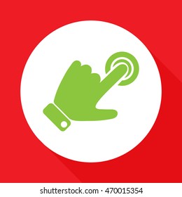 
Hand presses the index finger on the button.Vector icon.