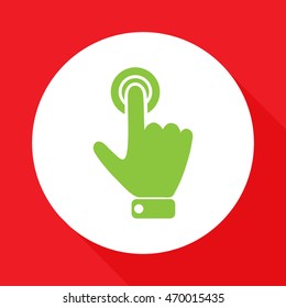 
Hand presses the index finger on the button.Vector icon.
