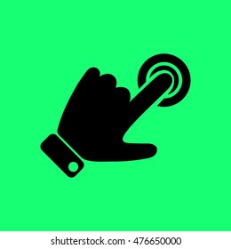 
Hand presses the index finger on the button.Vector icon.