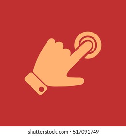 
Hand presses the index finger on the button.Vector icon.