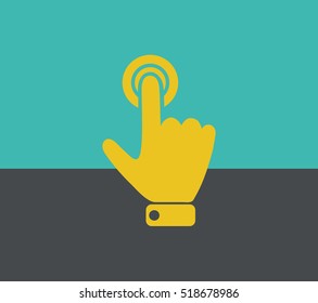 
Hand presses the index finger on the button.Vector icon.