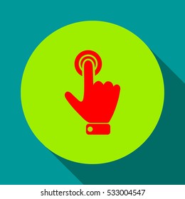 
Hand presses the index finger on the button.Vector icon.