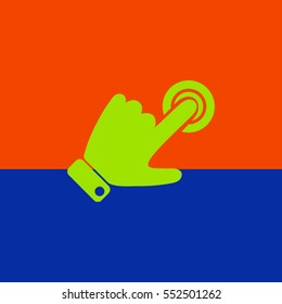 
Hand presses the index finger on the button.Vector icon.