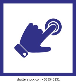 
Hand presses the index finger on the button.Vector icon.