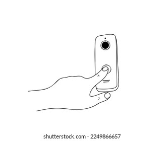 The hand presses the intercom button. Doodle. Vector illustration