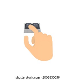 Hand presses the keyboard button. Copy and paste button, a vector illustration