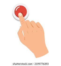 hand presses red button vector sign