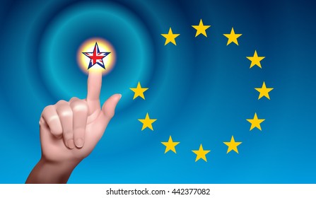 hand presses the star with the image of the flag of Great Britain