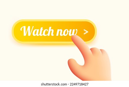 Hand presses the watch now button. Vector illustration