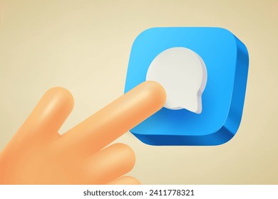 Hand pressing button with message sign. 3d vector illustration