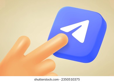 Hand pressing button with messege sign. 3d vector illustration