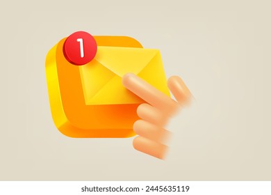 Appuyez sur le bouton avec un nouveau message. illustration vectorielle  3d