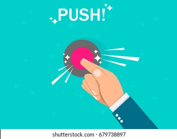 Hand pressing button. Push finger. Flat design. Vector illustration EPS10