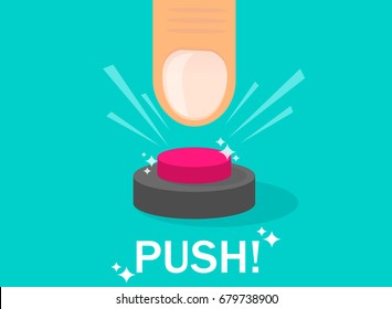 Hand pressing button. Push finger. Flat design. Vector illustration EPS10