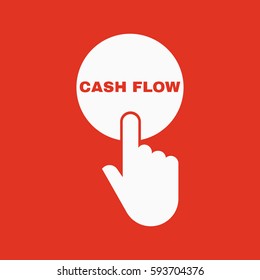 Hand pressing a button with the text CASH FLOW icon. Finance, business, investment symbol. Flat design. Stock - Vector illustration