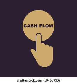 Hand pressing a button with the text CASH FLOW icon. Finance, business, investment symbol. Flat design. Stock - Vector illustration