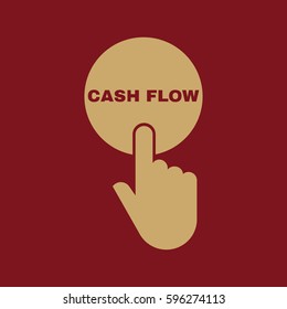 Hand pressing a button with the text CASH FLOW icon. Finance, business, investment symbol. Flat design. Stock - Vector illustration