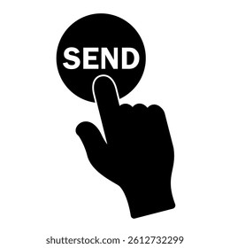 
Hand pressing a button with text SEND icon in trendy silhouette style design. Vector illustration isolated on white background.