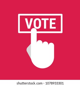 Hand pressing a button with the text VOTE icon. Voting, polling.