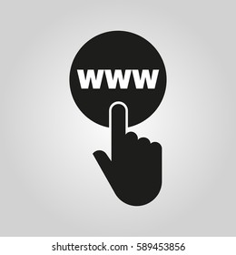 Hand pressing a button with the text WWW icon. Internet, web, network symbol. Flat design. Stock - Vector illustration