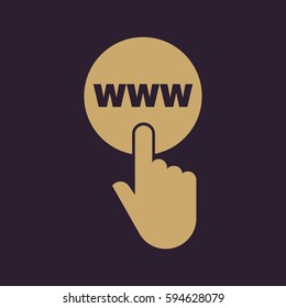 Hand pressing a button with the text WWW icon. Internet, web, network symbol. Flat design. Stock - Vector illustration