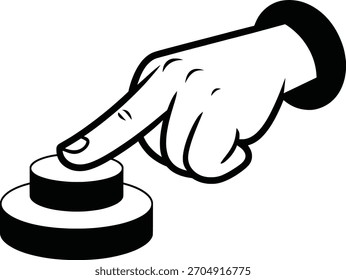 Hand Pressing Button Vector Illustration, Black and White Icon Clipart.