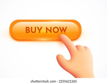 Hand pressing the buy now button. Vector illustration