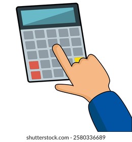 Hand Pressing Calculator Button Graphic.  cartoon
