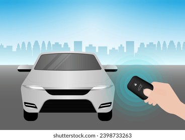 Control remoto de la tecla de encendido manual del coche para bloquear o desbloquear el coche. Sistema de alarma de coches. Ilustración vectorial. 