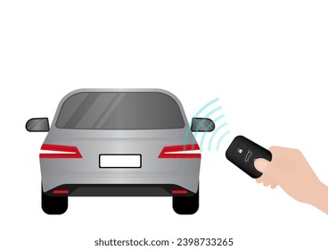 Hand Drücken Sie die Fernbedienung des Autoschlüssels, um Auto zu sperren oder zu entsperren. Autowarnsystem. Vektorgrafik. 