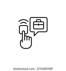 Botão digital de mão pressionando com Briefcase Job Notification Outline Icon Design