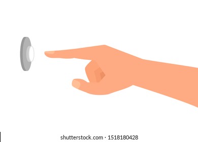 Hand Pressing Doorbell Button. Clipart Image Isolated On White Background. Side View