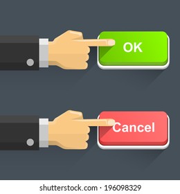 Hand pressing electronic switch. Vector