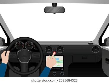 Pressionando a mão botão de luz de emergência no carro. Botão de luz de risco de carro. Ilustração de vetor. 