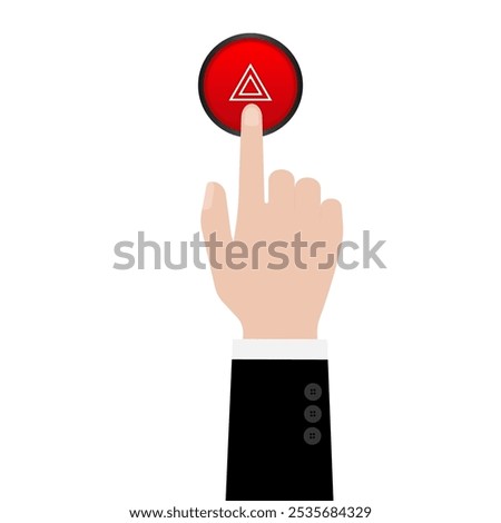 Hand Pressing Emergency Light Button in Car. Car Hazard Light Button. Vector Illustration. 