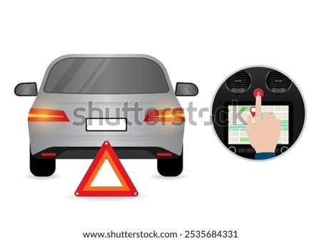 Hand Pressing Emergency Light Button in Car. Car Hazard Light Button. Vector Illustration. 