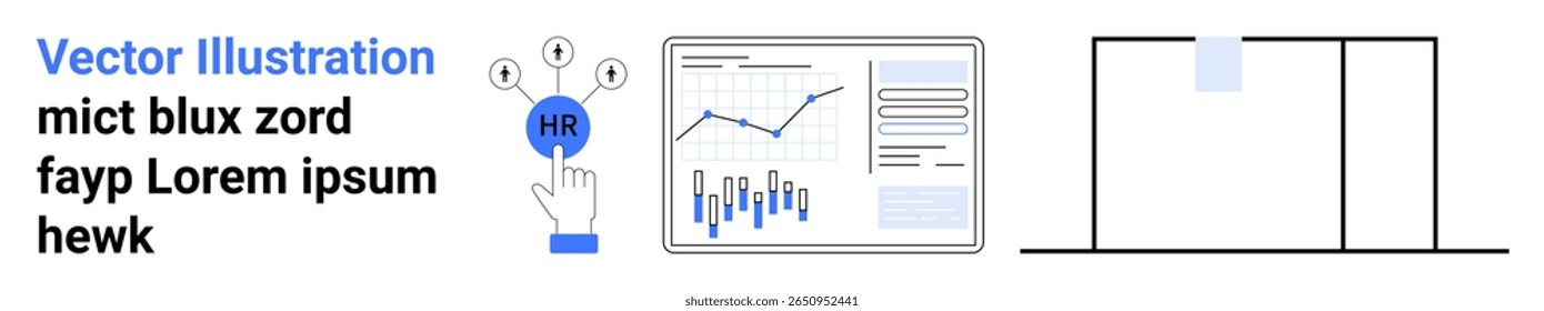 Pressionando manualmente o botão HR, gráficos de barras, gráficos de linhas, dados textuais e modelo em branco. Ideal para RH, análise de dados, planejamento de negócios. Ênfase na tecnologia, eficiência, estatísticas, tomada de decisões