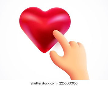 Hand pressing like button. Heart symbol. Vector illustration