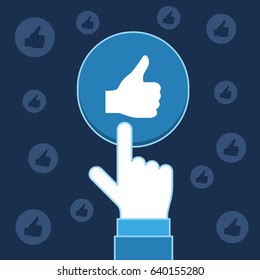Hand pressing like button, social media business illustration vector