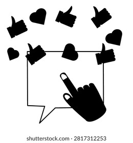 hand pressing like likeand heart button to show love response silhouette