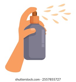 Hand is pressing the nozzle of a spray bottle, releasing a fine mist into the air