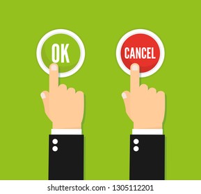 Hand pressing ok and cancel. Vector