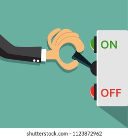 Hand pressing on switch.Vector illustration.