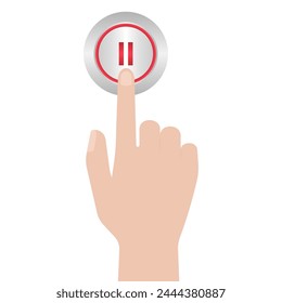 Hand Pressing Pause Button. Hand Click. Vector Illustration Isolated on White Background. 