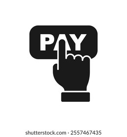 Hand pressing pay button icon flat style isolated on white background. Vector illustration
