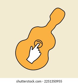 Hand pressing the play button on a guitar