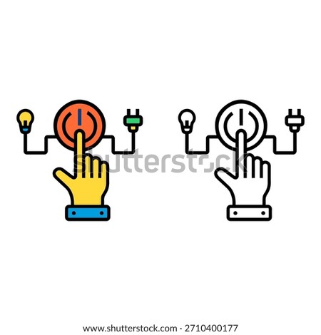 Hand pressing power button connecting to light bulb and electrical plug
A hand's index finger presses a power button. A light bulb and an electrical plug are connected to the button.