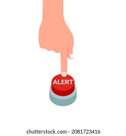 hand pressing the red alert button. vector images.