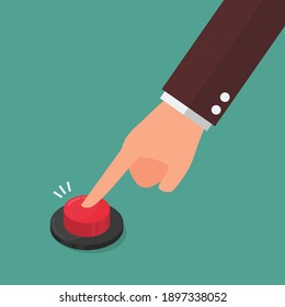 Hand pressing the red button. vector illustration