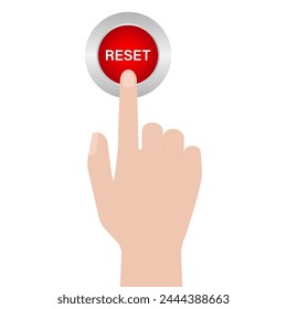 Hand Pressing Reset Button. Hand Click. Vector Illustration Isolated on White Background. 